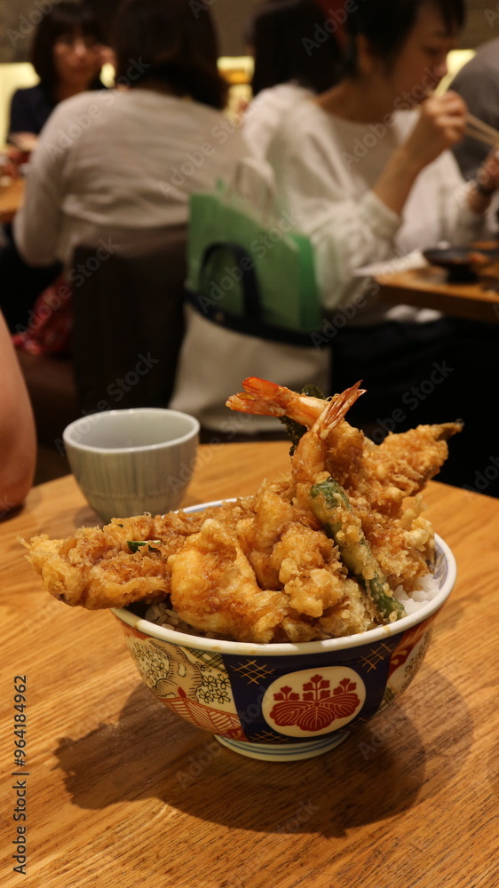 Tendon, TempuraDonburi, JapaneseRiceBowl, JapaneseCuisine, FriedTempura, AsianCuisine, TempuraDish, JapaneseComfortFood, TraditionalJapaneseFood, CrispyTempura, RiceBowlDish, JapaneseDining, Authentic
