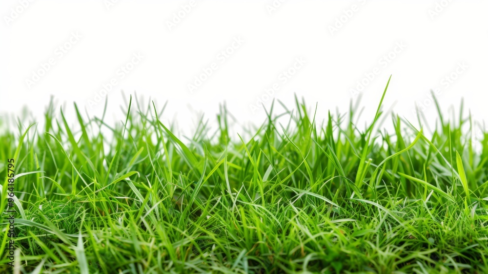 Dense green grass on a bright white background