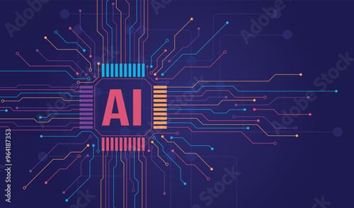 AI Artificial Intelligence and Machine Learning Background Concept, Big data innovation technology, Abstract background, AI Artificial Intelligence chipset on circuit board in futuristic concept 