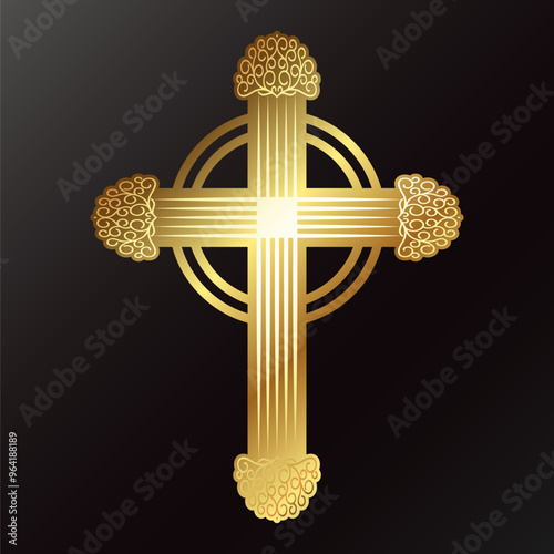 Golden Christian cross church symbol design