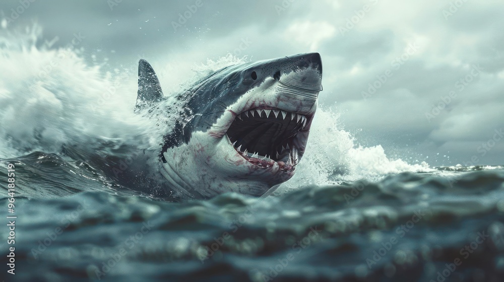 Fototapeta premium a large shark with open mouth and a fierce expression,