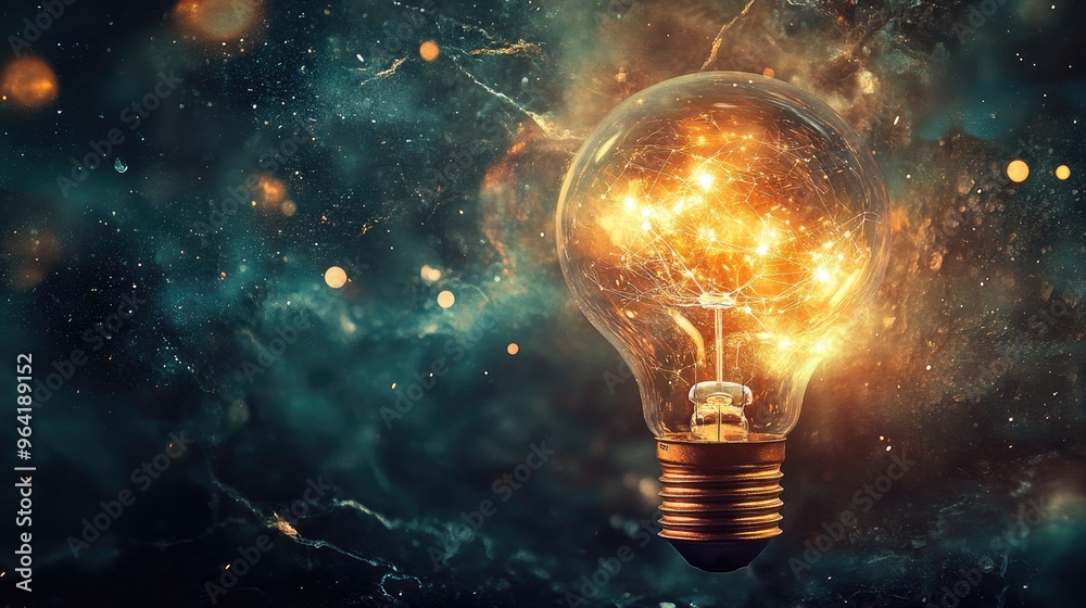 Glowing Lightbulb with Sparkles and Abstract Background. Glowing Lightbulb with Sparkles and Abstract Background.