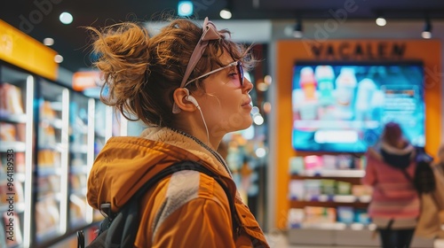 Beautiful girl in a supermarket buying products