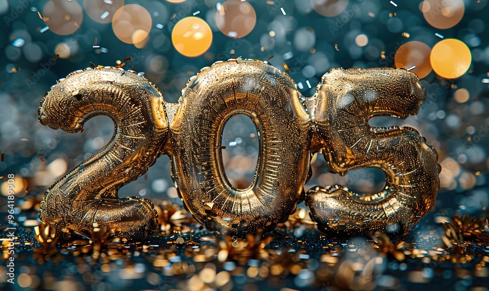 Gold number 205 shaped balloon with confetti Gold number 205 shaped balloon with confetti