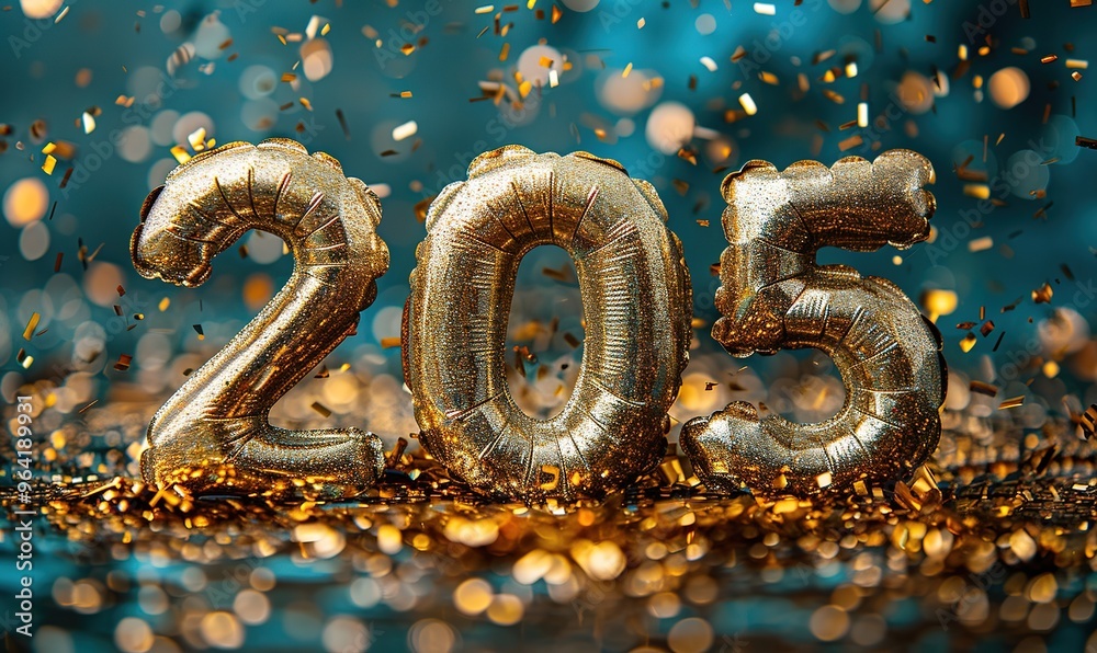 Gold number 205 shaped balloon with confetti Gold number 205 shaped balloon with confetti