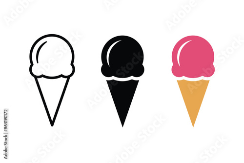 Ice cream icon set. Cone ice cream vector.