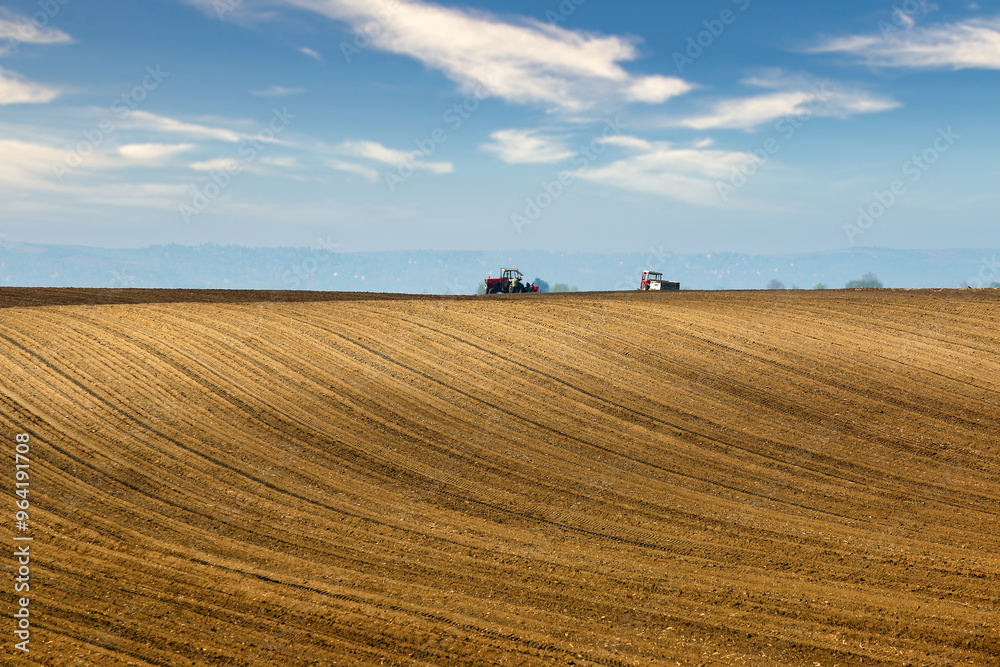 Plowed field landscape, autumn season,agriculture Plowed field landscape, autumn season,agriculture
