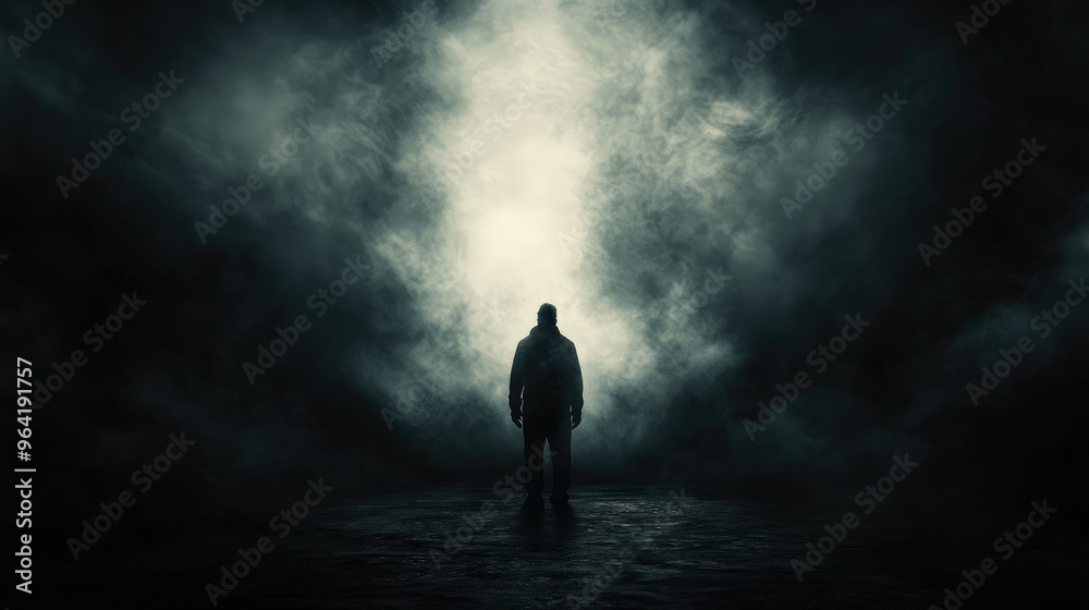 Shadowy figure disappearing into darkness Shadowy figure disappearing into darkness