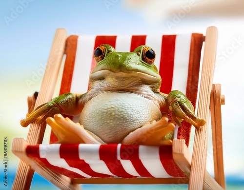 La Grenouille et la Chaise Longue: Une Pause Relaxante au Soleil photo