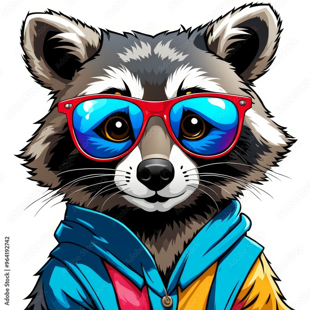 Fototapeta premium illustration of a raccoon with sunglasses 