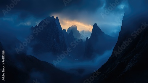 Sinister silhouette of looming mountains