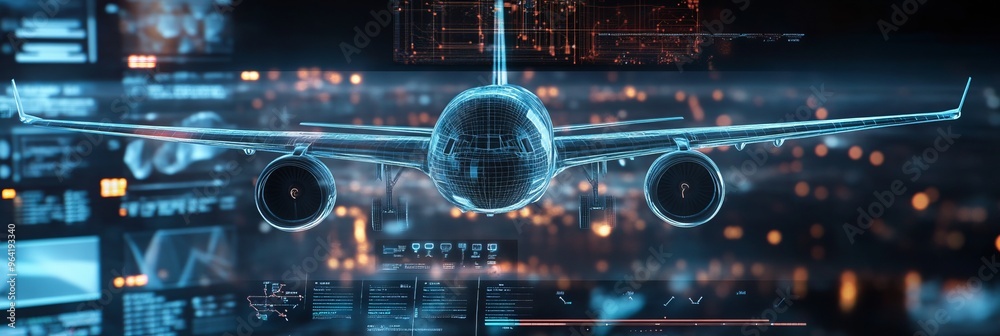 Obraz premium futuristic plane route hologram