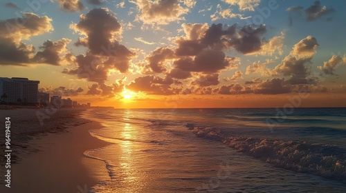 Wschód słońca nad plażą w Cancun