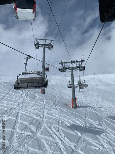 Amazing view from the ski lift chairs in Georgia, Gudauri.  photo