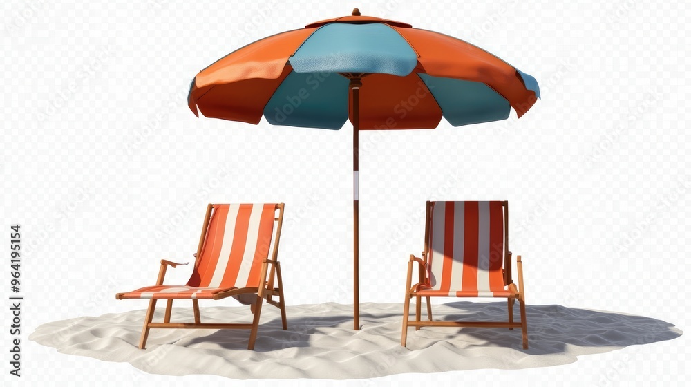 Fototapeta premium no background one beach chair with one sun umbrella on transparency background PNG