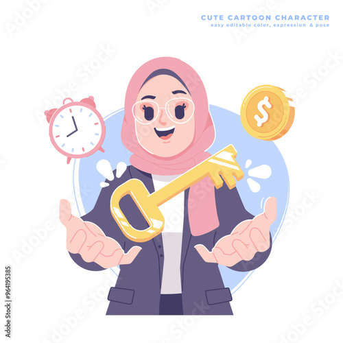 muslim business woman character holding key illustration