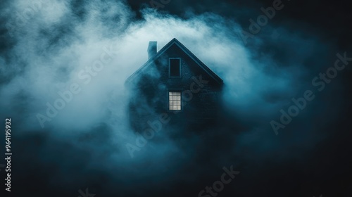 Spooky fog swirling around haunted house