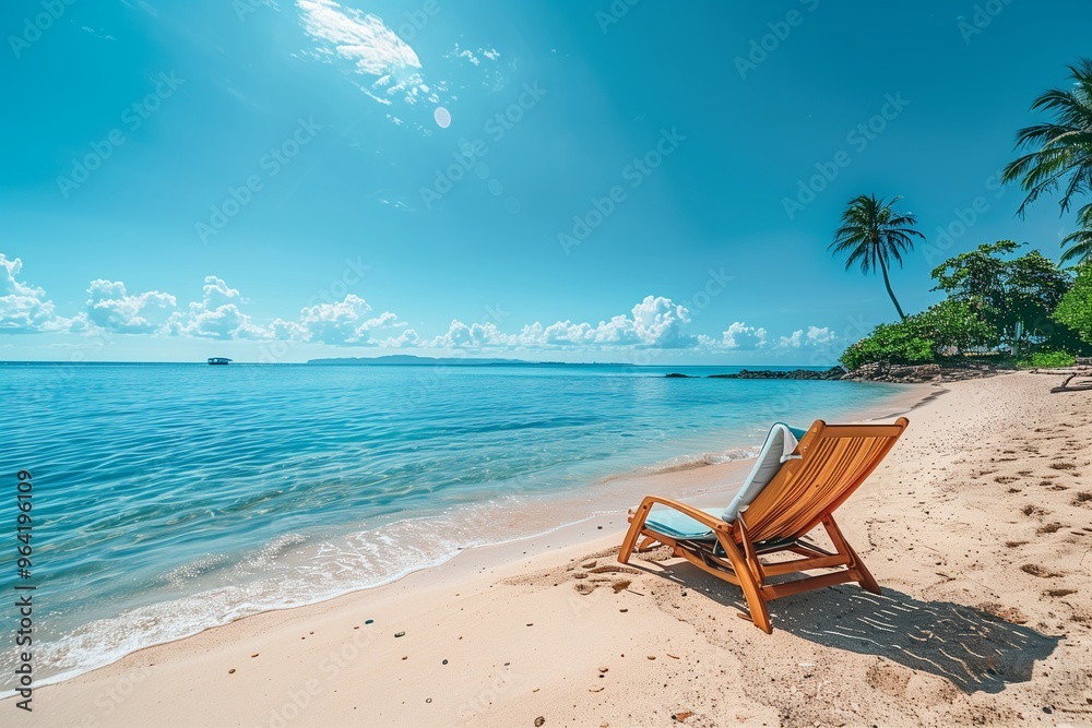 Beautiful tropical beach and sea with chair on blue sky Beautiful tropical beach and sea with chair on blue sky