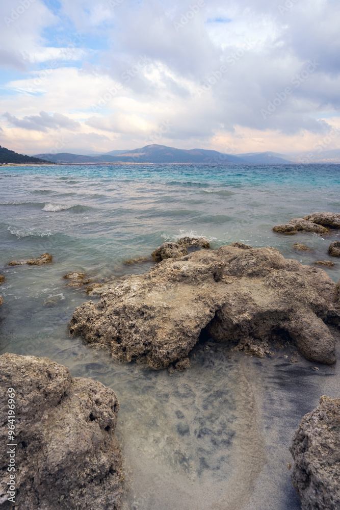 Scenic View of Rocky Shoreline at Lake Salda, Turkey