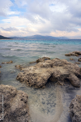Obraz na płótnie Scenic View of Rocky Shoreline at Lake Salda, Turkey w salonie