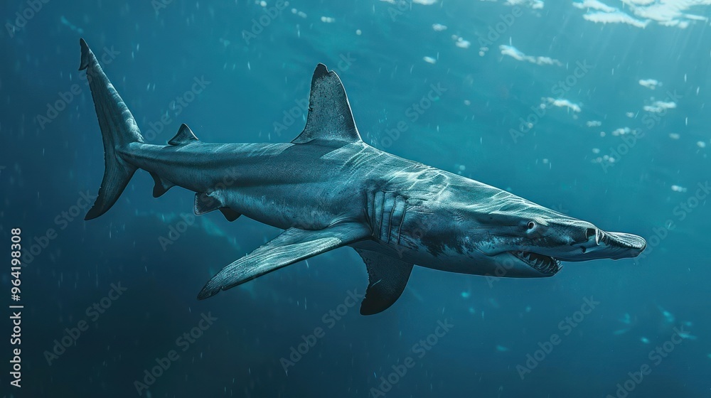 Fototapeta premium A shark submerges under an aquatic vehicle.