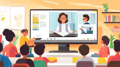 Wallpaper Mural A teacher conducting an online class, with students attending virtually via video conference from their homes Torontodigital.ca