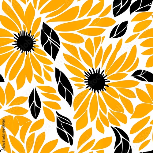 Seamless floral pattern with flowers in autumn colors in boho style