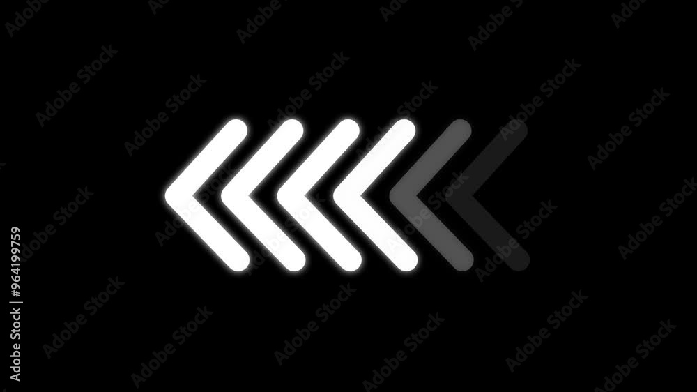 Blinking road sign arrow animation. Left sight direction arrow on black background. Blinking road sign arrow animation. Left sight direction arrow on black background.