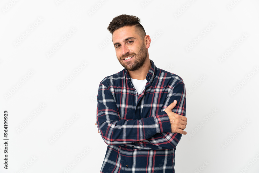 Caucasian man isolated on white background laughing Caucasian man isolated on white background laughing
