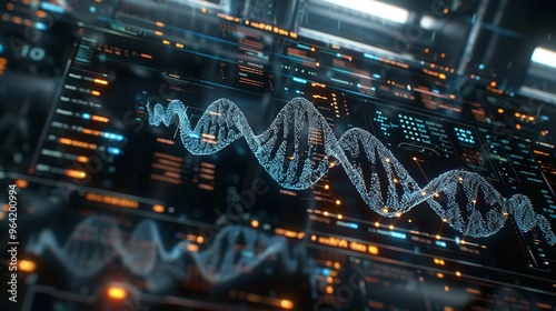 DNA Medical Screen Hologram Science HUD Data Analysis Background


