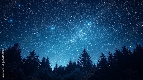 Starry Night Sky Over Dark Silhouetted Forest