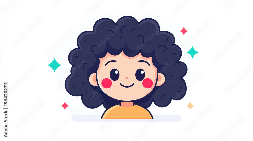 A whimsical logo featuring a cute girl with curly hair, bold strokes, red cheeks, a simple face, smiling away. A whimsical logo featuring a cute girl with curly hair, bold strokes, red cheeks, a simple face, smiling away.
