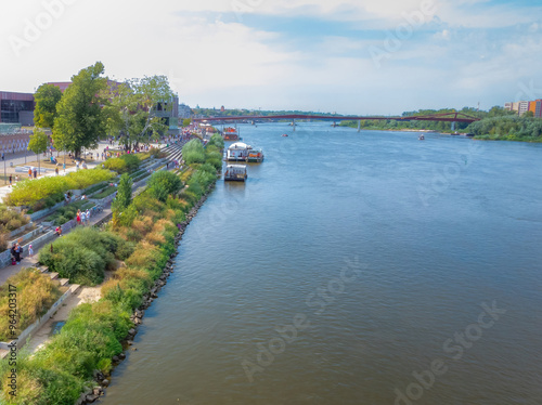 Warsaw boulevards along the Vistula river, the tourist attraction of the capital.