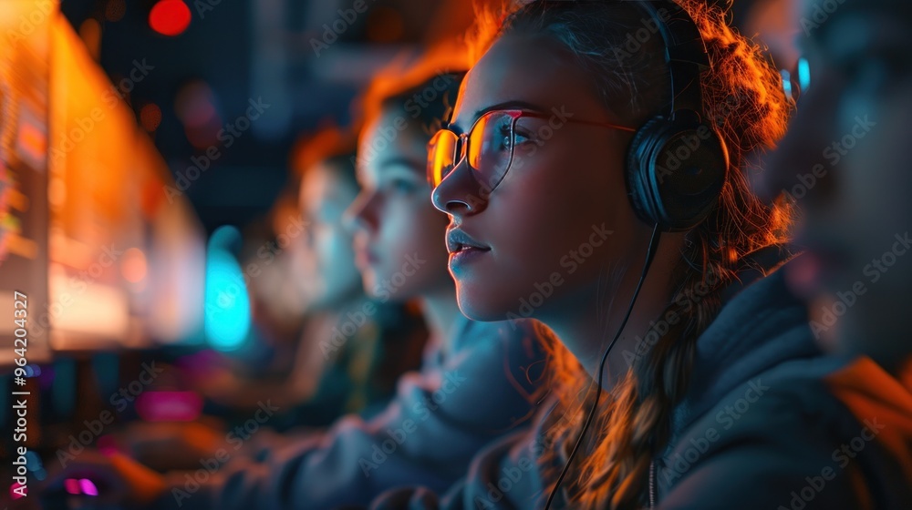 A group of students in a coding class with bright lighting and an educational, interactive atmosphere. A group of students in a coding class with bright lighting and an educational, interactive atmosphere.
