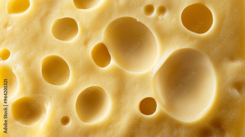 A Close Up View of Delicious Swiss Cheese Displaying Its Distinctive Holes and Creamy Texture A Close Up View of Delicious Swiss Cheese Displaying Its Distinctive Holes and Creamy Texture