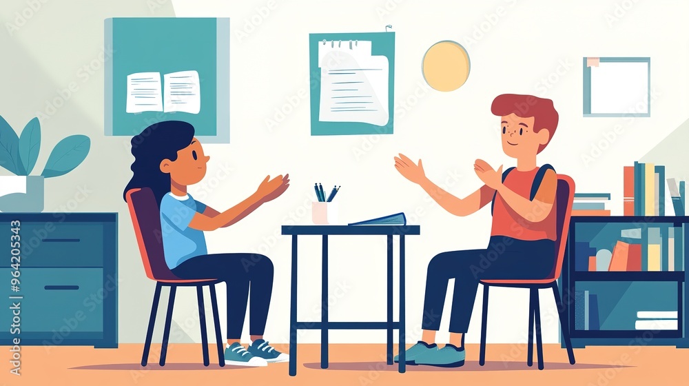 A teacher using sign language to communicate with a student, ensuring inclusive learning in the classroom A teacher using sign language to communicate with a student, ensuring inclusive learning in the classroom