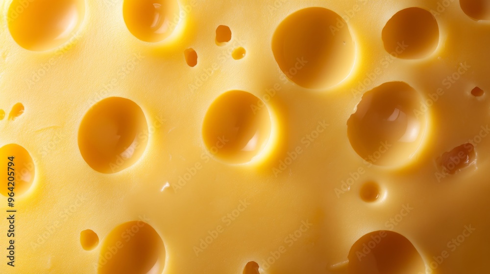 A Close Up View of Delicious Swiss Cheese Displaying Its Distinctive Holes and Creamy Texture A Close Up View of Delicious Swiss Cheese Displaying Its Distinctive Holes and Creamy Texture