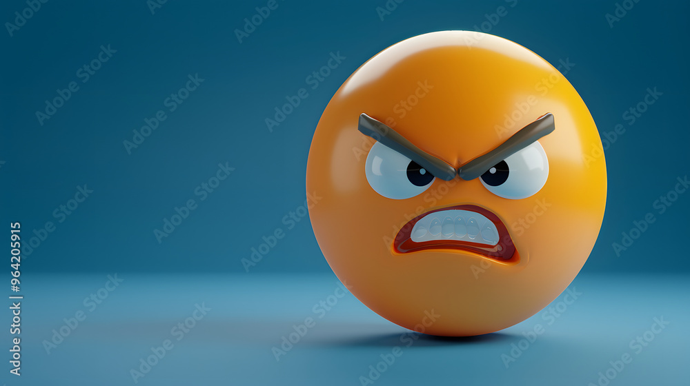 Angry eyes and mouth emoji expression on blue background Angry eyes and mouth emoji expression on blue background
