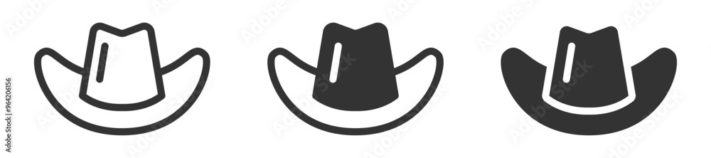 Minimalist vector illustration of cowboy hats in three styles, outline, filled, and simple. Minimalist vector illustration of cowboy hats in three styles, outline, filled, and simple.