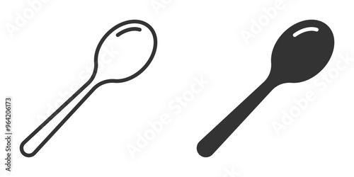 Minimalist vector illustration of a spoon in outline and filled styles, perfect for kitchen or food-related designs.