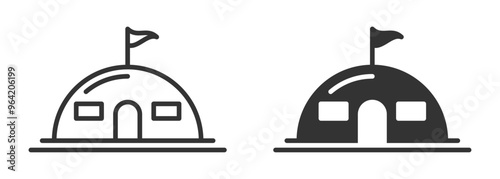 Minimalist vector illustration of a bunker icon with a flag in two different styles, outline, and filled.