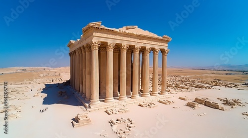 Explore the ancient city of Palmyra in Syria, an archaeological treasure featuring grand ruins of temples, colonnades, and tombs.  photo