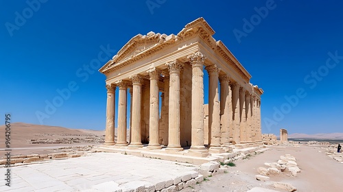 Explore the ancient city of Palmyra in Syria, an archaeological treasure featuring grand ruins of temples, colonnades, and tombs.  photo