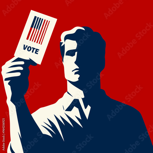 A depiction of a man and woman, each raising their hand to cast a vote and delivering speeches, symbolizing active participation in democracy
