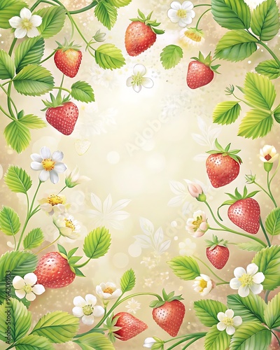 Wallpaper Mural Elegant invitation card embellished with strawbwerry branches spring colors Frame. Ai Generated Torontodigital.ca