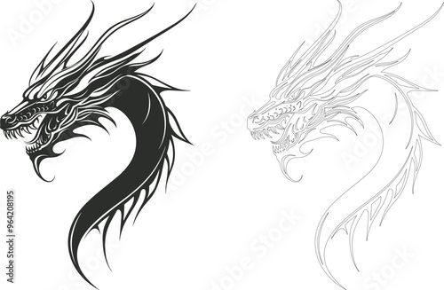 Adobe Illustrator Dragon tribal tattoo, vector illustration, Dragon symbol. Artwork