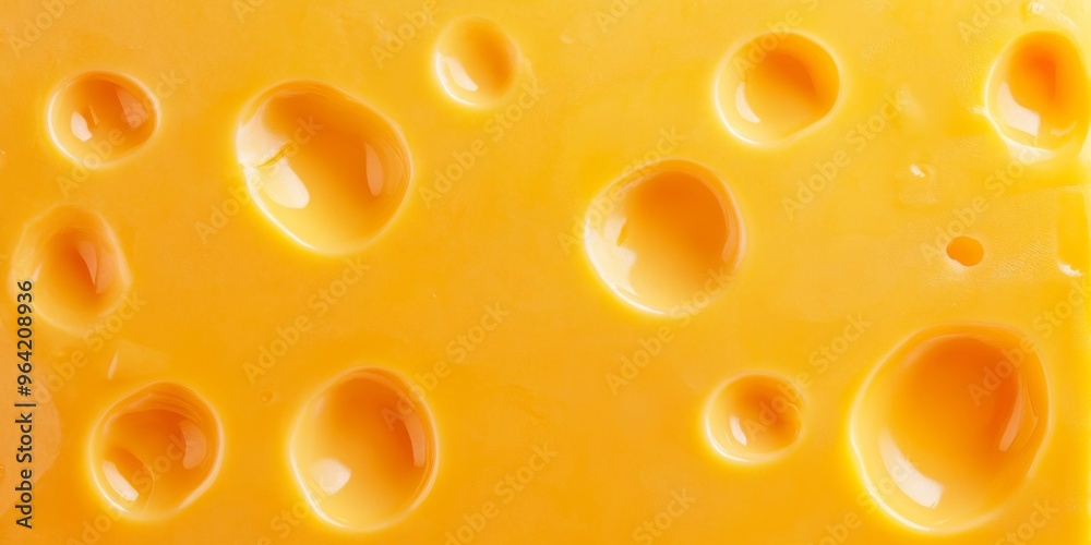 A detailed closeup of a textured yellow cheese slice featuring distinctive holes and patterns