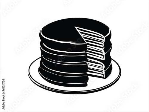 Stack of Pancakes with Missing Slice Silhouette - National Pancake Day Breakfast Vector Illustration.