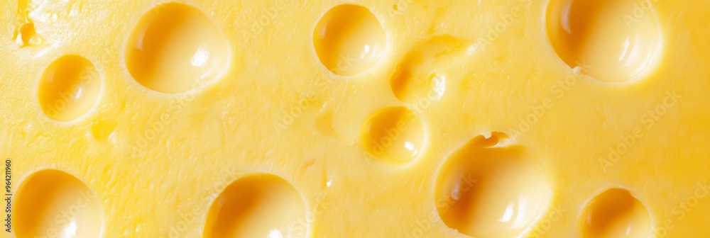 Texture of yellow cheese with large holes close up. Detailed photo of cheese surface in macro Texture of yellow cheese with large holes close up. Detailed photo of cheese surface in macro
