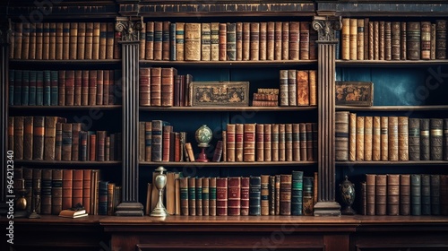 Antique Bookshelf Filled with Aged Volumes